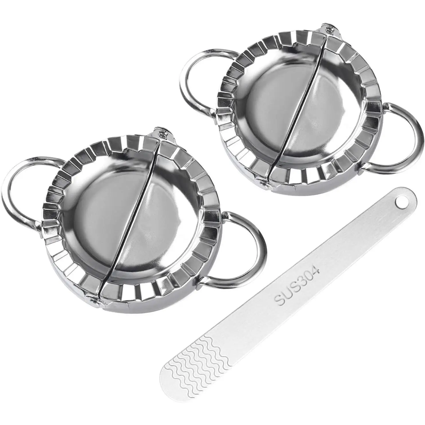 Women's Kitchenware Multi-Size Dumpling Tool 2-Piece Mold Set, 4.13" & 3.35" Dough Molds for Empanadas, Ravioli - Includes Stuffing Spoon, Cutter for Cooking Prep