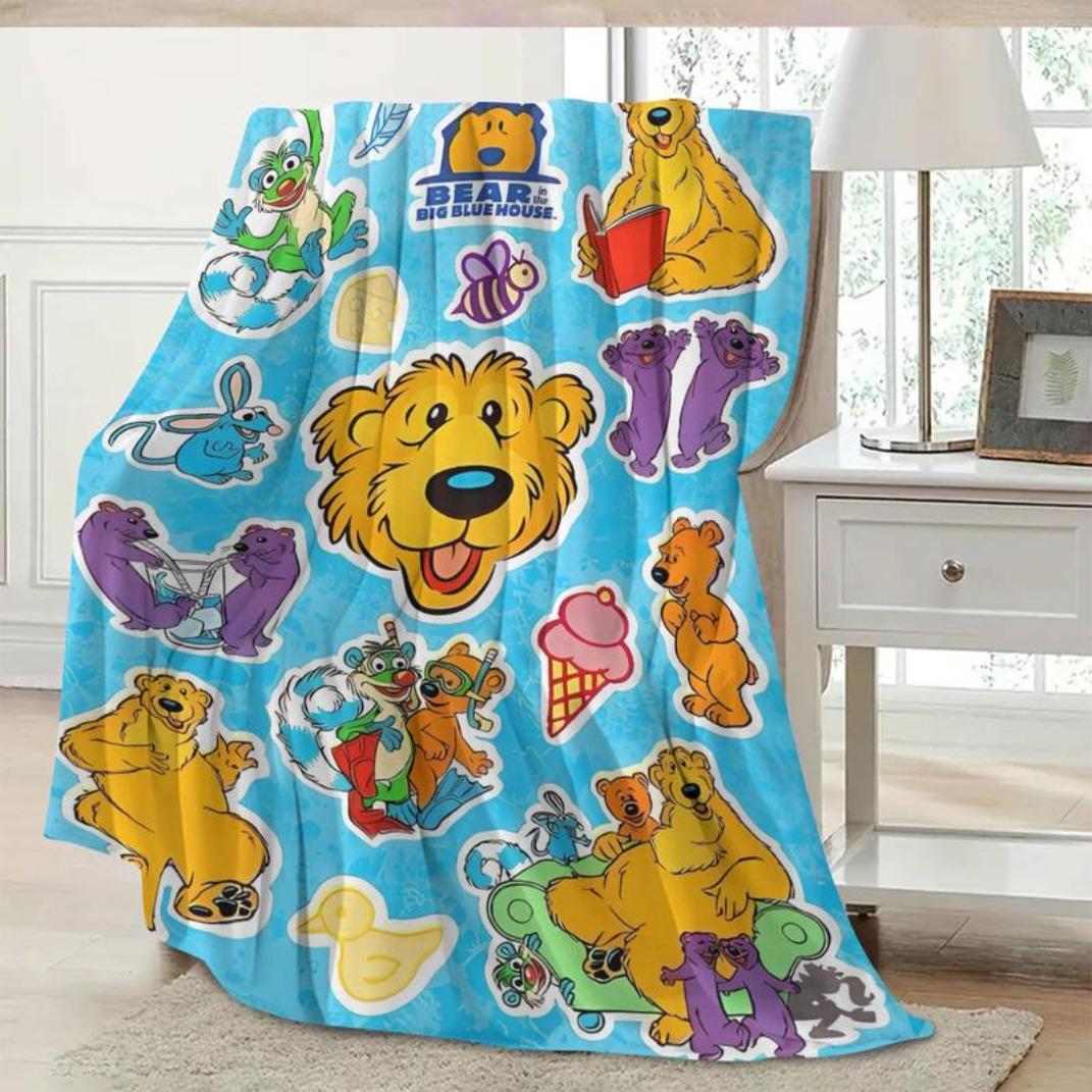 Soft Flannel Blanket Bear in the Big Blue House Cartoon Design, Cozy Throw for Living Room Office Sofa, Perfect Gift for All Seasons Thin Blanket Dream Workshop Soft Flannel Blanket Bear in the Big Blue House Cartoon Design, Cozy Throw for Living Room Office Sofa, Perfect Gift for All Seasons Thin Blanket Dream Workshop