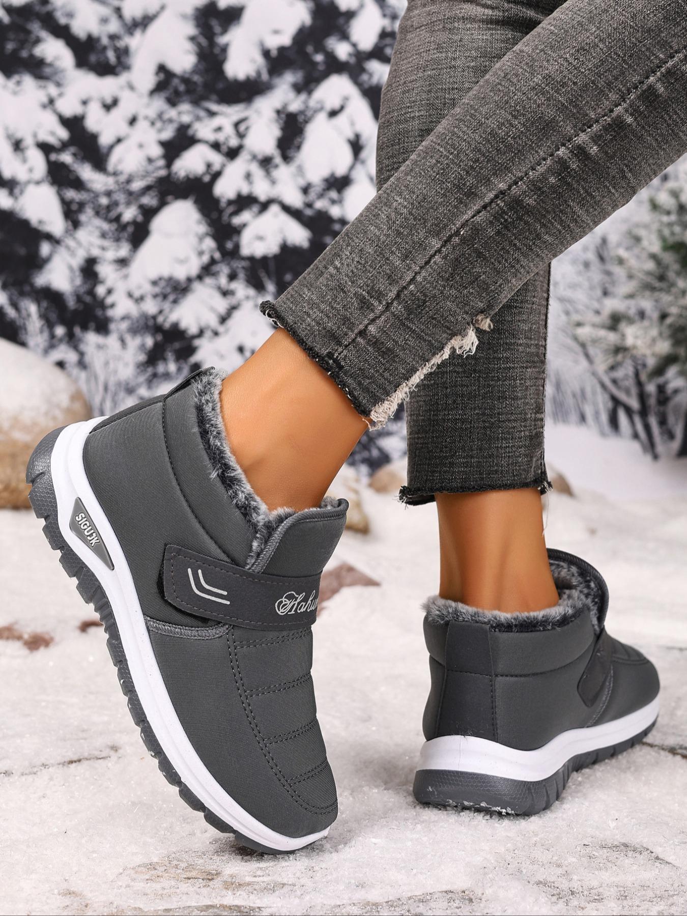 Women's Winter Snow Boots, Casual Warm Boots, Arctic Warmth Anti-Slip Thick PVC Sole, Fleece Lined Slip-On Outdoor Hiking Shoes, Round Toe Design
