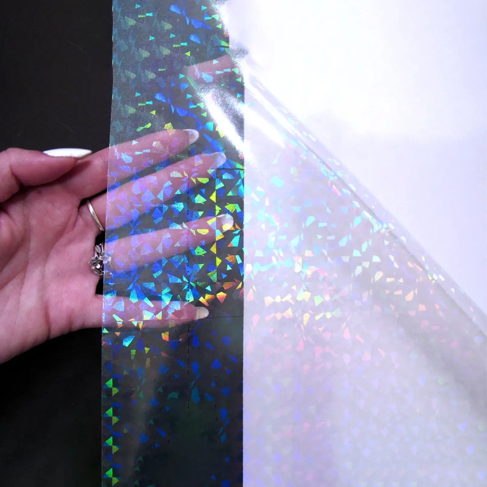 A4 Size 20 Sheets - Broken Glass Clear Holographic Self-Adhesive Lamination Film 8.3×11.7 Inch, Vinyl Sticker Waterproof, Non-Printable, Diamond Pattern