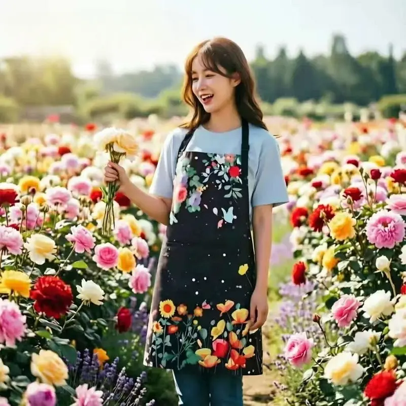 Best-selling oil-proof and water-resistant apron, high aesthetic female work uniform for flower shops, adjustable neck-hanging cover for home kitchen Waterproof Apron