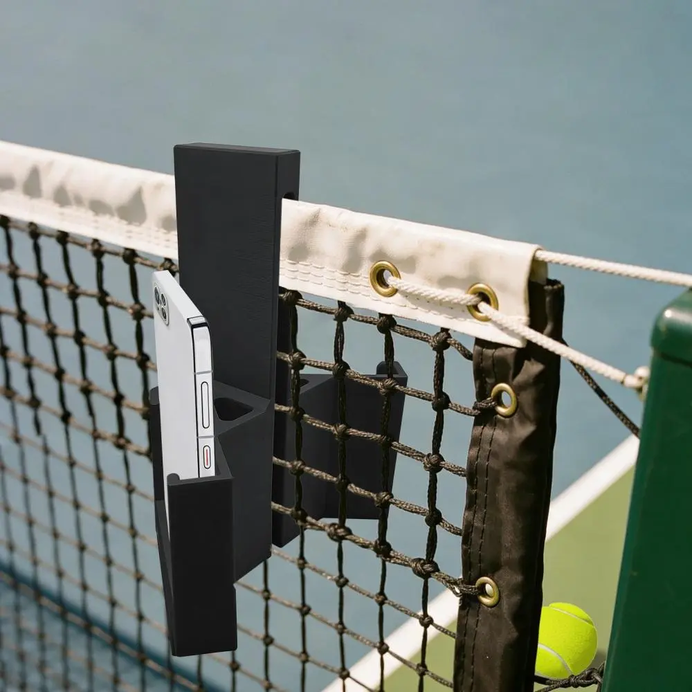 Black Clamp On Tennis Net Phone Holder, Secure Clip On Phone Mount for Tennis Match Recording Training Analysis, Tennis Court Accessories