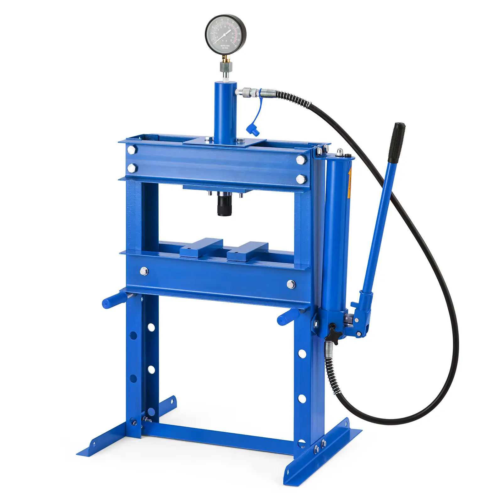 10-Ton Blue Hydraulic Shop Press with Pressure Gauge – Heavy Duty Carbon Steel H-Frame Press, Adjustable Table for Bending, Straightening & Bearing Removal
