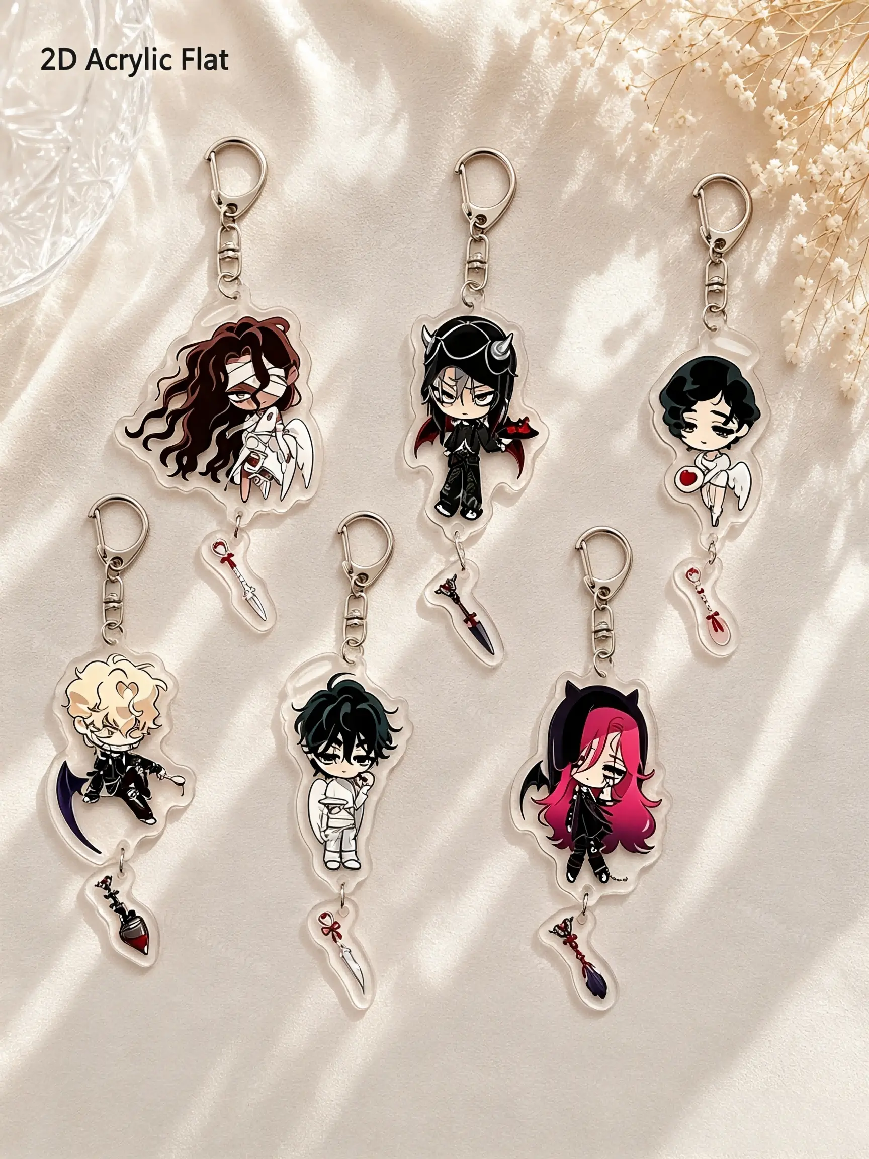 2D Plane 6-Piece Cartoon Keychains, Acrylic Anime Charms, Cute Key Ring Accessories, Keychain for Purse, Keychain for Bags, Halloween Party Decor, Secondary Gift