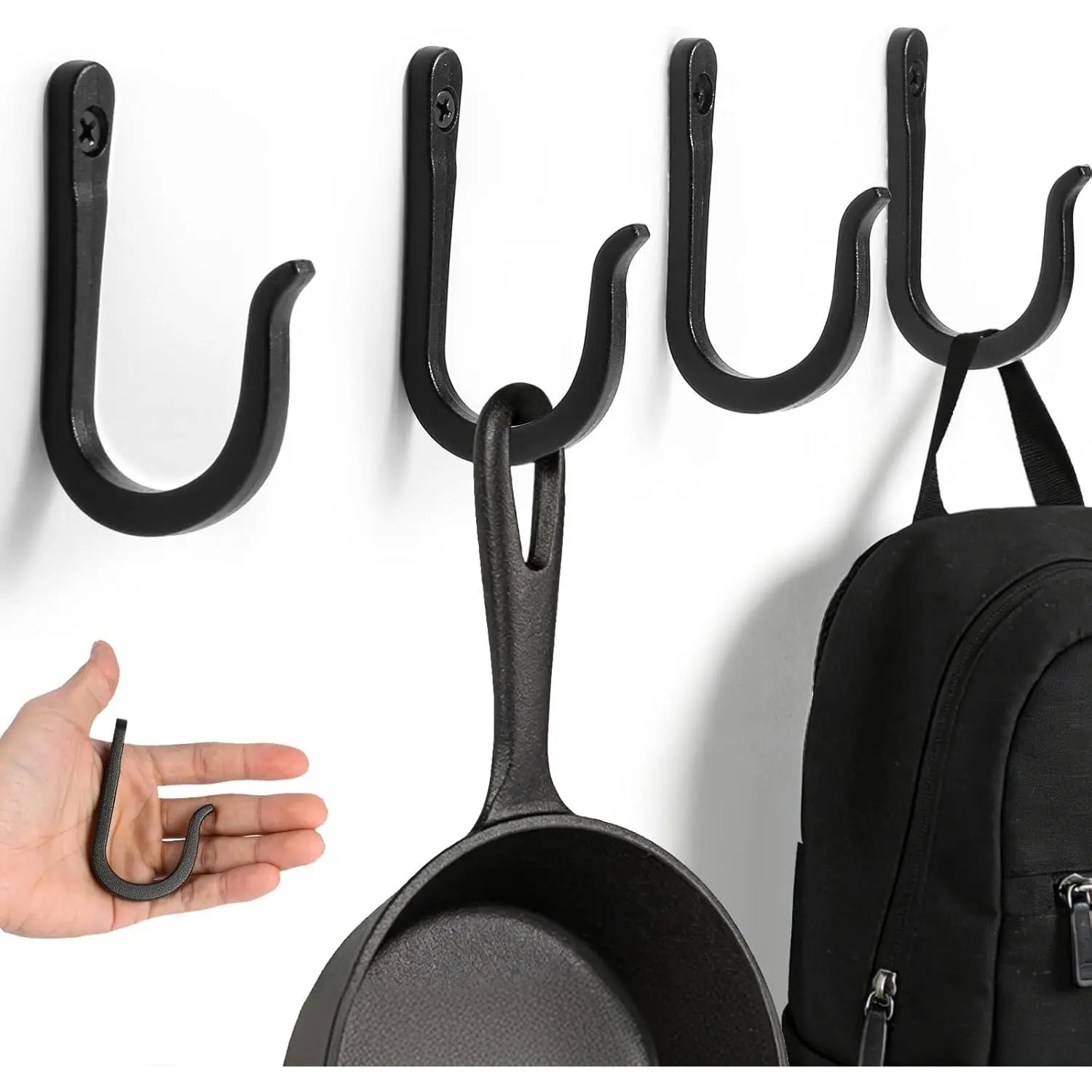 5 Pack Heavy Duty Wall Hooks, Decorative Coat Hooks, Hooks for  Cast Iron Skillets, as Well as Backpacks, Coats, etc, Multi-Layer Electroplated, Indoor and Outdoor Use(Black)