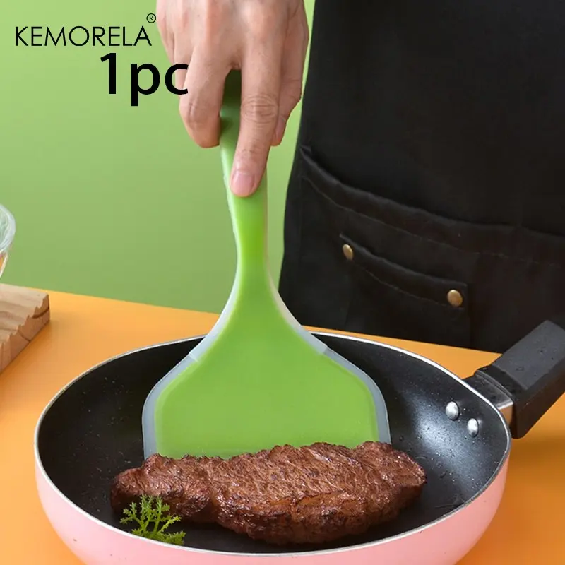 1pc Silicone Spatula, Full Coverage Semi-Transparent Kitchen Utensil, Wide Mouth Cooking Spoon, Home Use, Durable & Heat Resistant