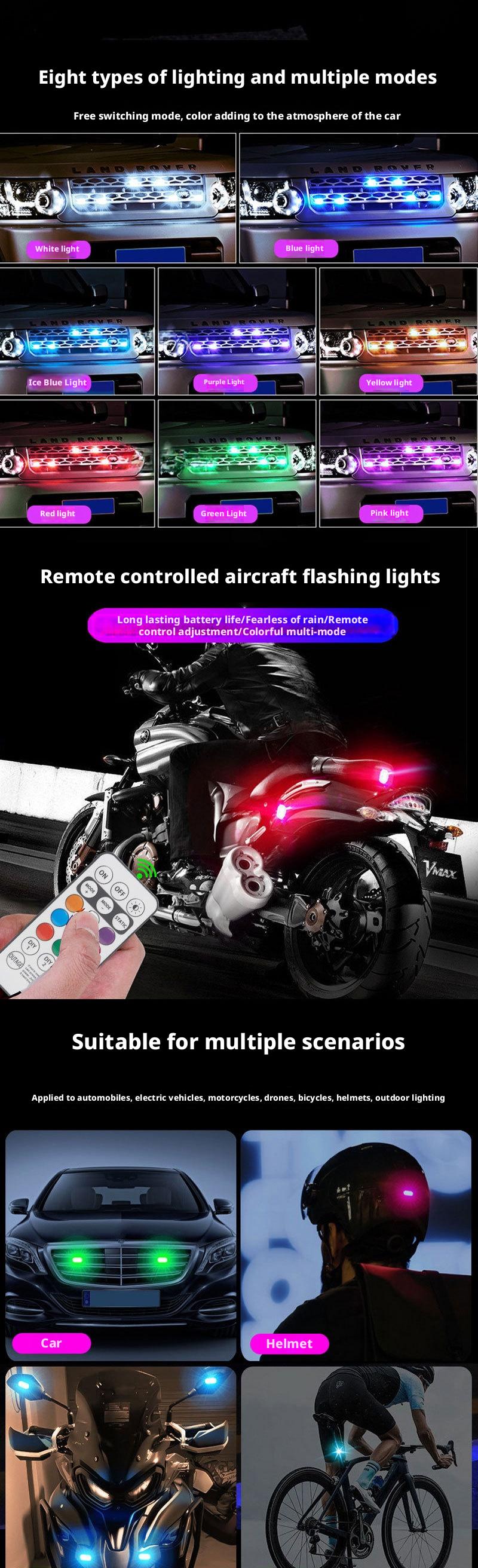 Wireless Remote Control LED Strobe Warning Lights for Motorcycle Bike ATV Safety Flash Emergency Lights with Rechargeable Battery Multiple Modes Bright Waterproof