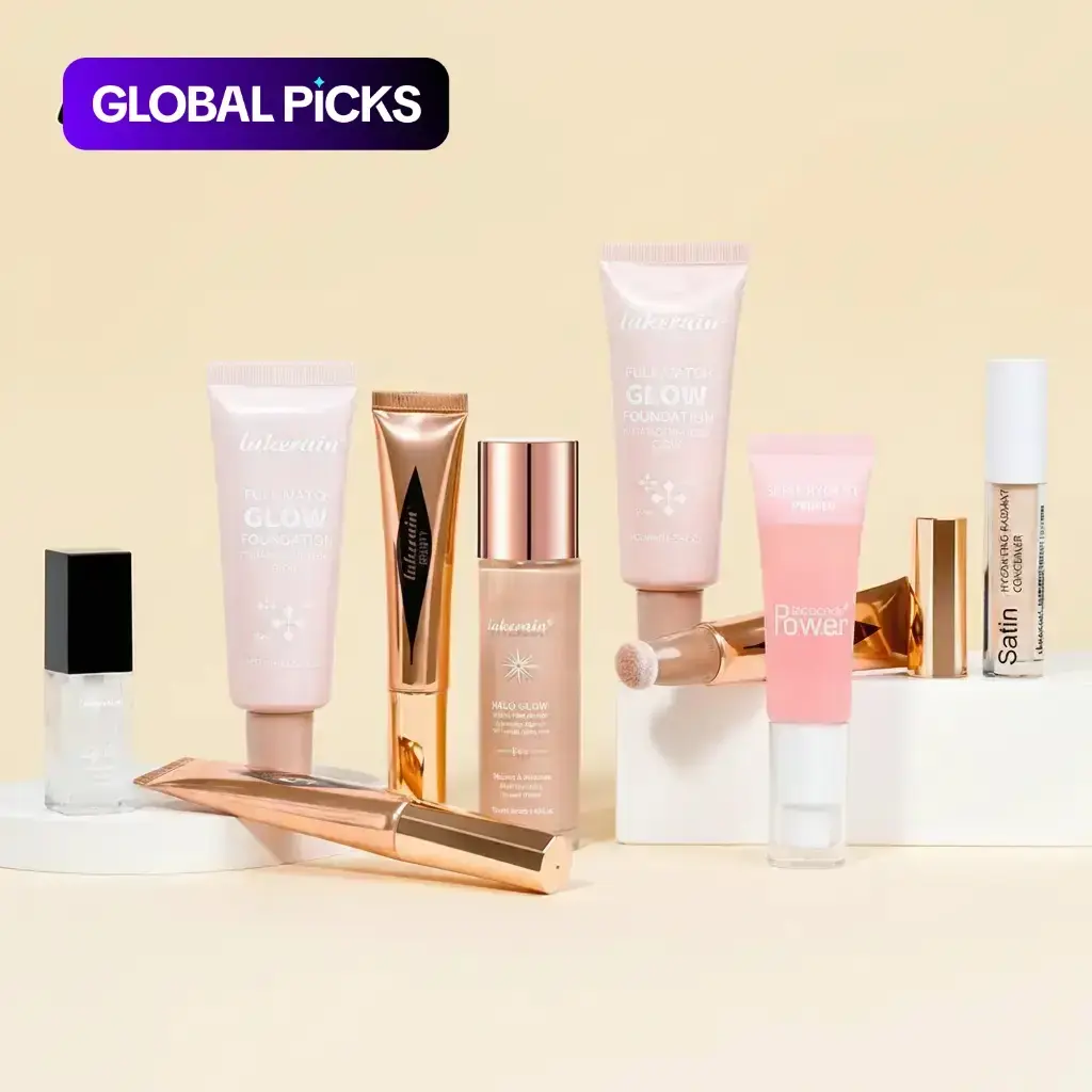 Lakerain 9-in-1 Hydrating Makeup Kit, Glow Up Kit, Cosmetic Gift Set, Face Makeup Set, Includes Foundation, Primer, Moisturizing Concealer, Lip Gloss, Highlighter Stick, Blush, Makeup Set for Women and Girls, Ideal for Beginners and Beauty Lovers