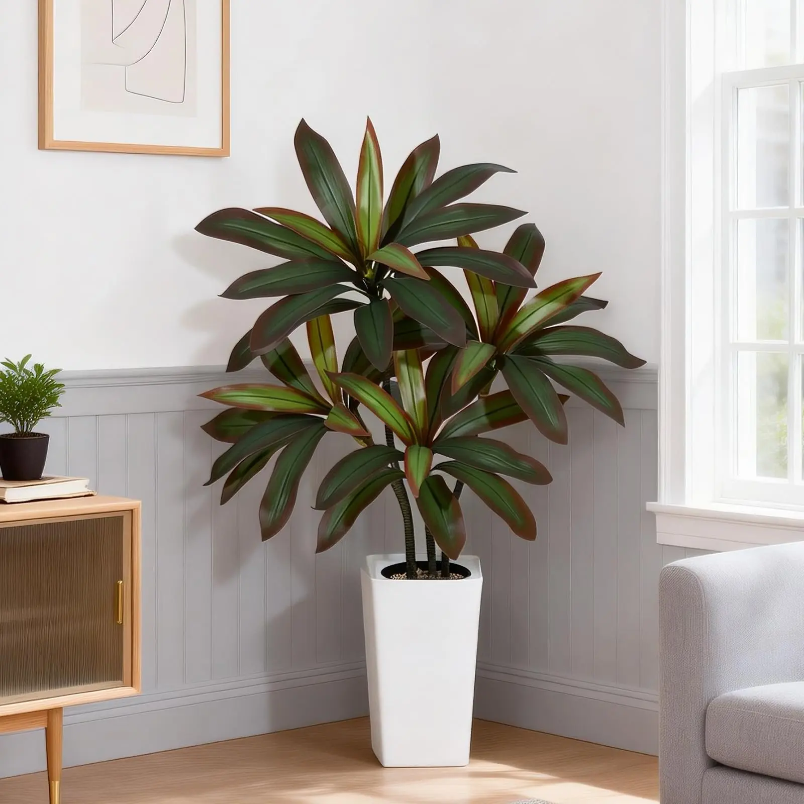 GARVEE 120cm Decorative Artificial Dracaena Tree - Realistic Look Silk Leaves, Multicolor Trunks, Large Indoor Potted Plant for Home Office Room Decor