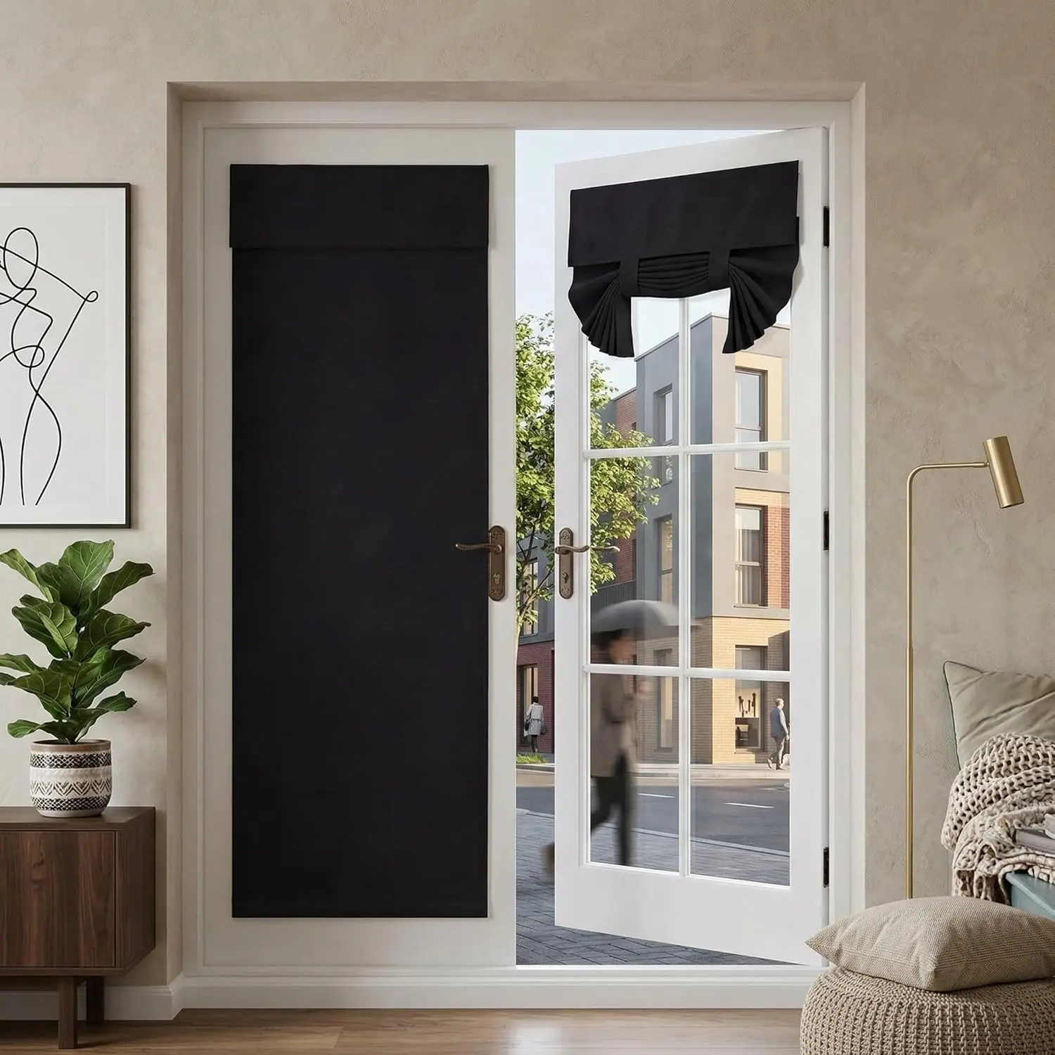 2 Panels Blackout French Door Curtains Set of 2 - No Drill Thermal Insulated Privacy Door Window Blinds Room Darkening Window Curtains for Bedroom Kitchen, W26 x L69, Black