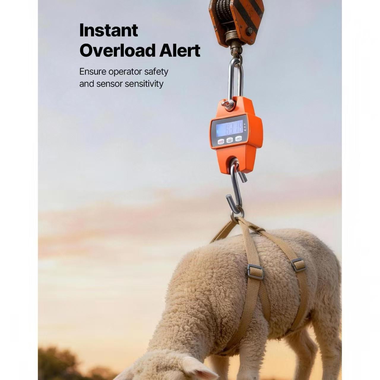 Digital Crane Scale, 660 lbs/300 kg Max Capacity, Handheld Hanging Scale with Cast Aluminum Case & LCD Display, 0.1 lbs Division & 3 Unit Switch, Portable Design for Farm Hunting Fishing, Orange