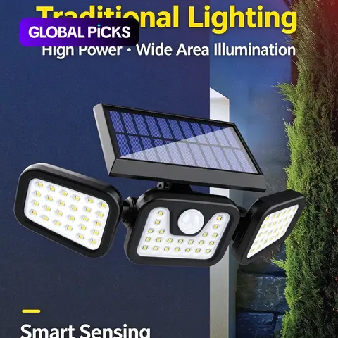 Solar-Powered Outdoor Wall Light, 3-Head Rotating Waterproof Motion-Sensor Light with 74 LEDs for Courtyard and Yard Use, Solar Lights For Outside, Outdoor Garden Lights #GLOBAL PICKS