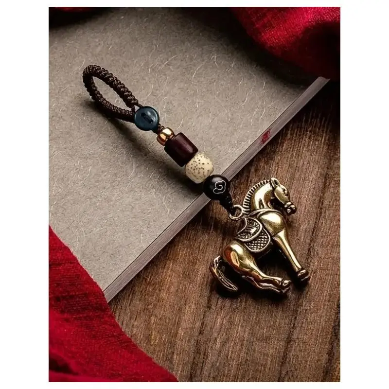 Year Of The Horse Zodiac Keychain, Galloping Horse Pendant With Black Cord Vintage Auspicious Amulet For Car Keys, Bags, Purses And Holiday Festival Gifting For Men And Women