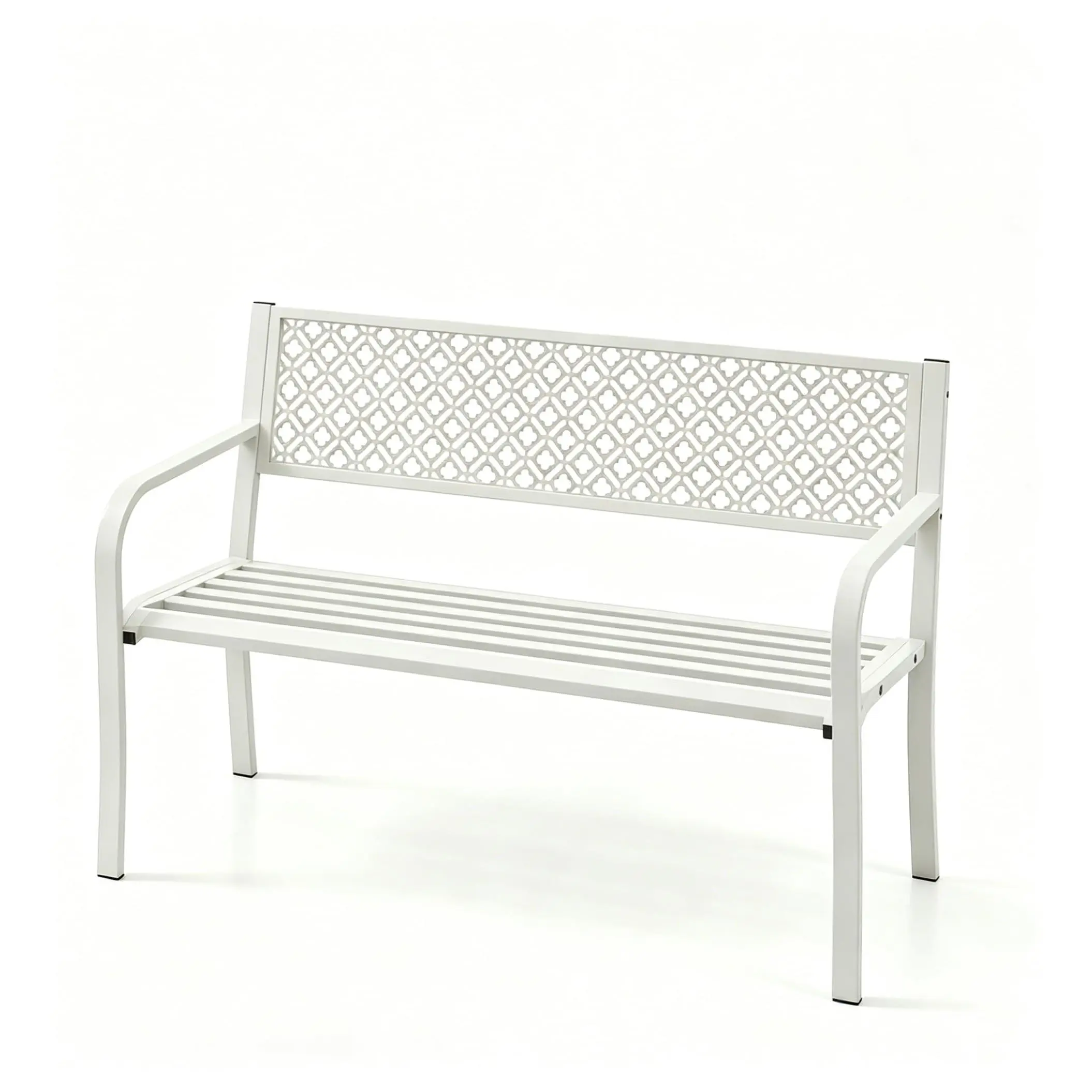 50" Outdoor Metal Garden Bench, 2-Person Heavy Duty Steel Patio Bench with Geometric Backrest, 790 Lbs Capacity Weather Resistant Park Bench for Yard, Porch, Deck, and Entryway