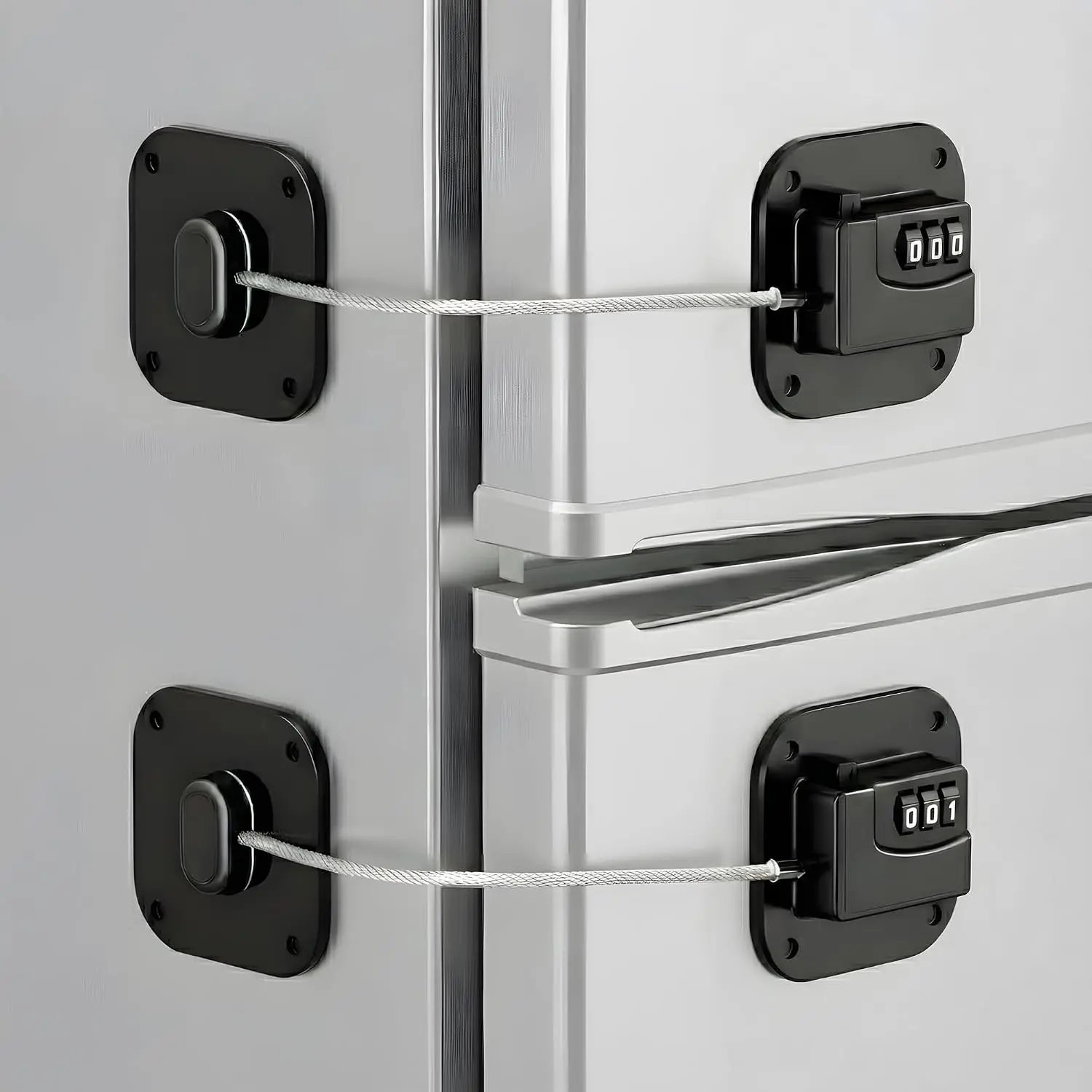 2-Pack Heavy-Duty Combination Fridge Locks with Adhesive Back, Keyless Home Safety Lock for Refrigerator, Cabinets, Easy Install, Black, Keyless Lock