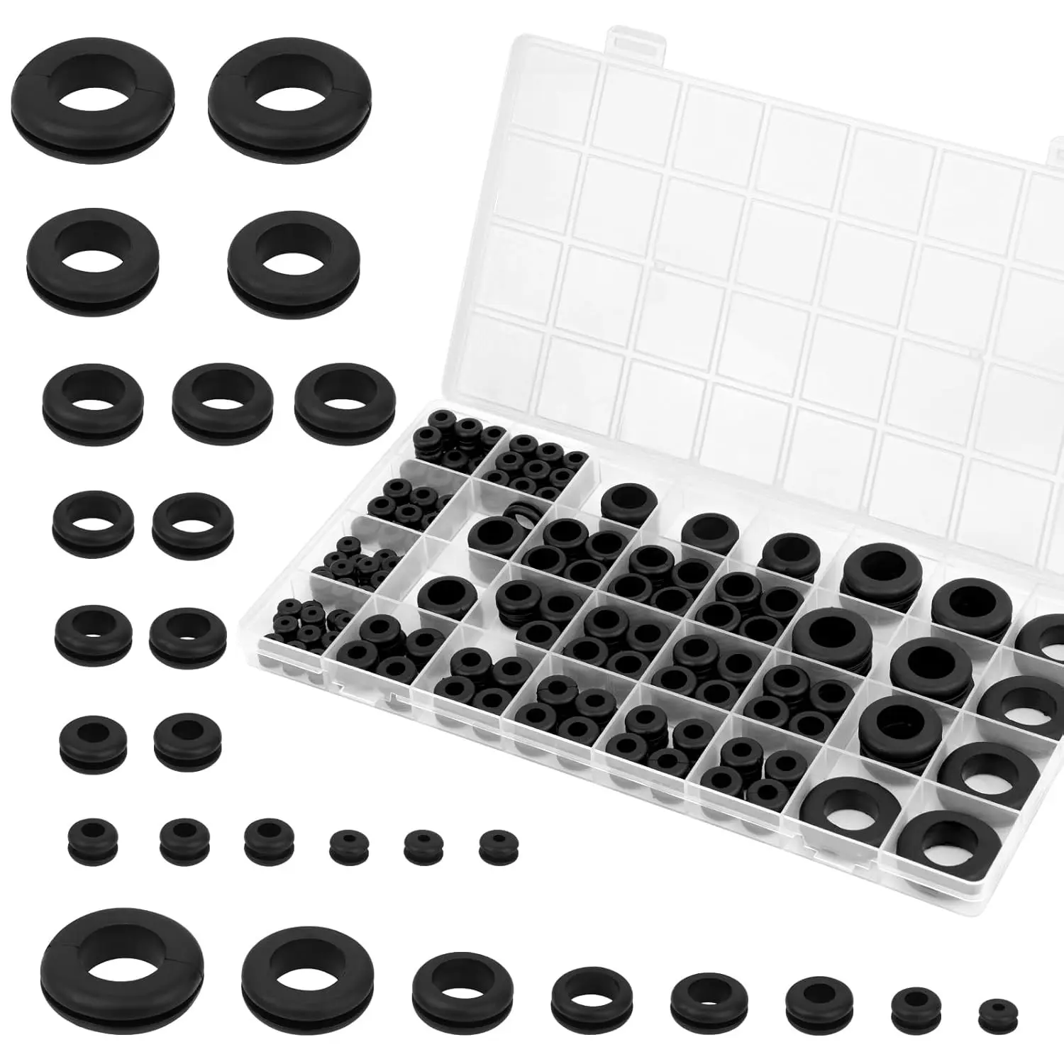 200pcs Rubber Grommet Kit, Hollow Rubber Grommets, 8 Sizes Wire Grommets