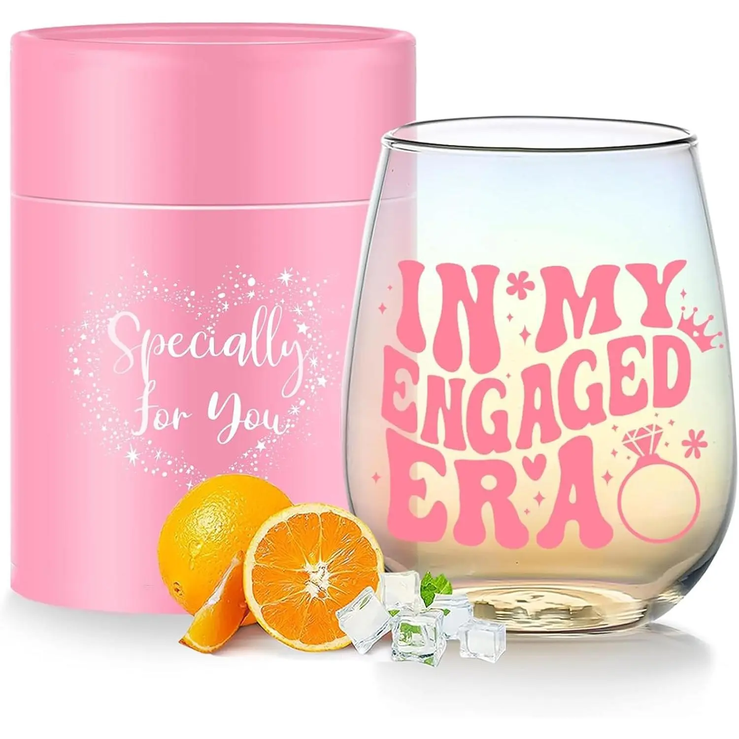 In My Engaged   Glass - 16oz Stemless Bride gifts Bridal Shower Gifts for Bride to Be, Fiancée, Newly Engaged - Glassware Engagement Gifts for Women & Couples with   Box