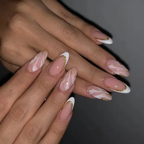 24pcs Medium Almond Shape Nail Set, French Nail Art Press-On Nails, Glossy Acrylic False Nails, Glossy Fake Nails, Artificial Nails, Decorative Nails, Easy Wear, Perfect for Women and Girls