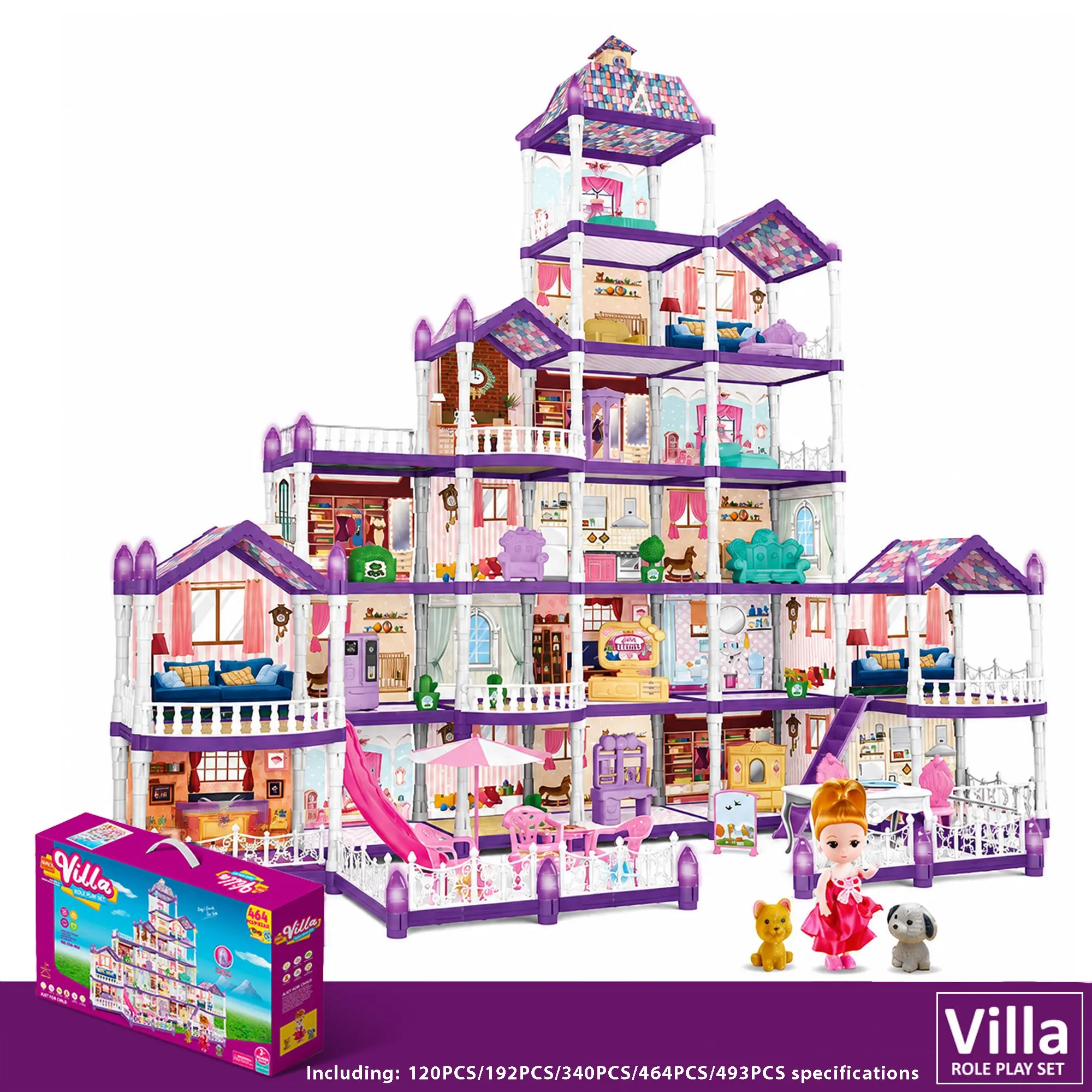 Princess Castle Toy, DIY Dollhouse Villa, Block-Style Dollhouse and Furniture Accessories, Interactive Castle Building, Birthday Gift for Kids Ages 3-12