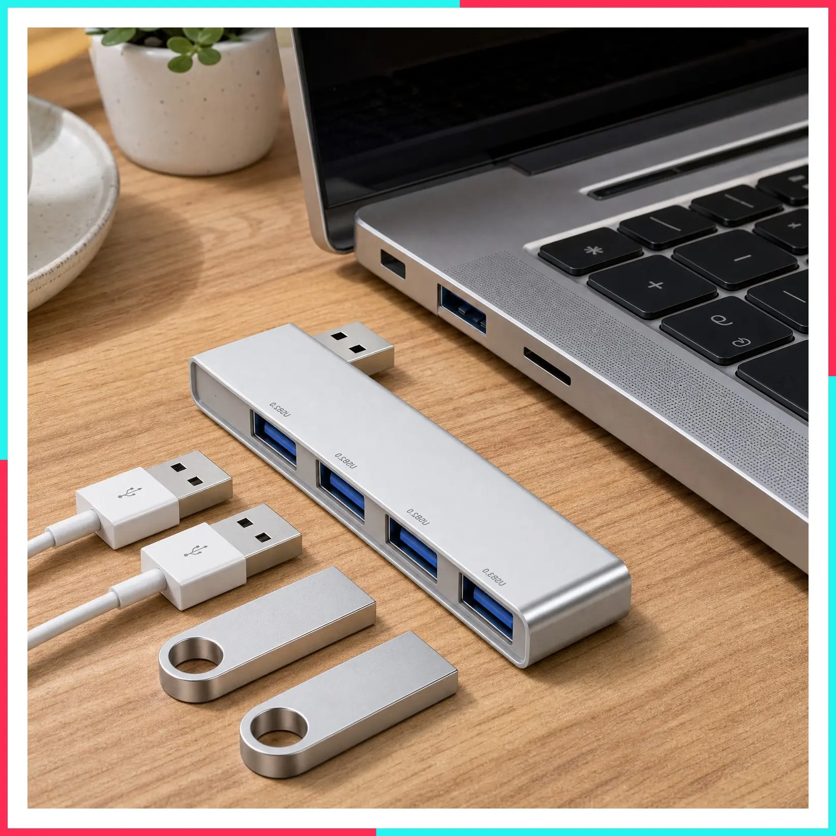 USB 3.0 Hub Splitter for Laptop, 4-in-1 Multiport Adapter, Right Side Design