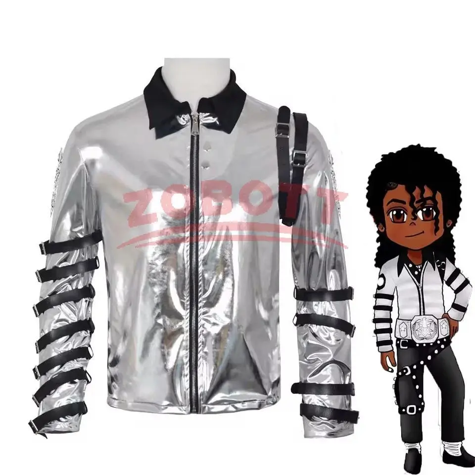 Impersonator Michael Jackson Costumes Jacket BAD tour Silver Bodysuit Jacket Outerwear Retro Rock Star Stage Performance Coat