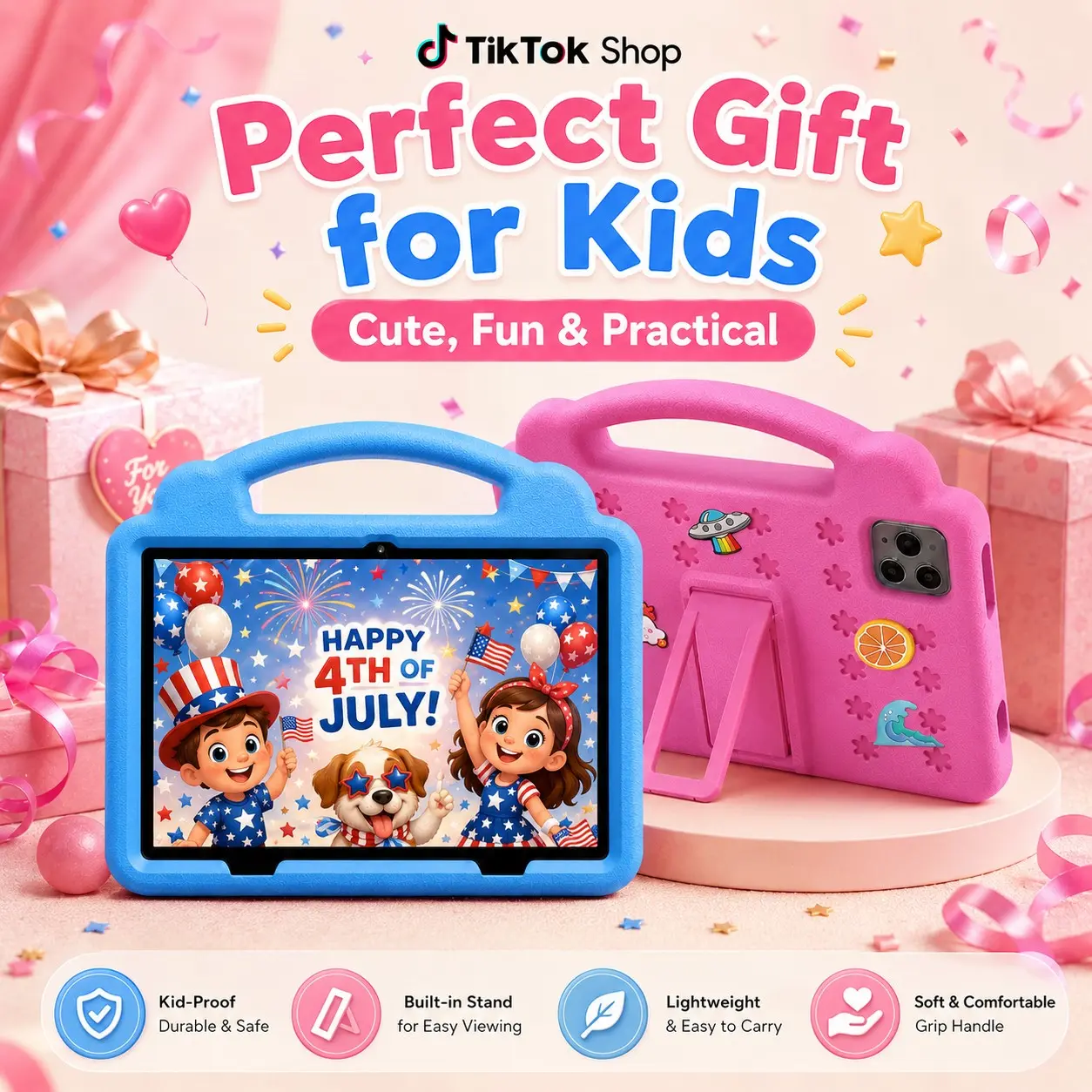 10.1 Inch Android Kids Tablet, Shockproof Case, Battery, WiFi, Parental Control, Educational Apps, Birthday Gift, Christmas Gift, Touch Screen Tablet