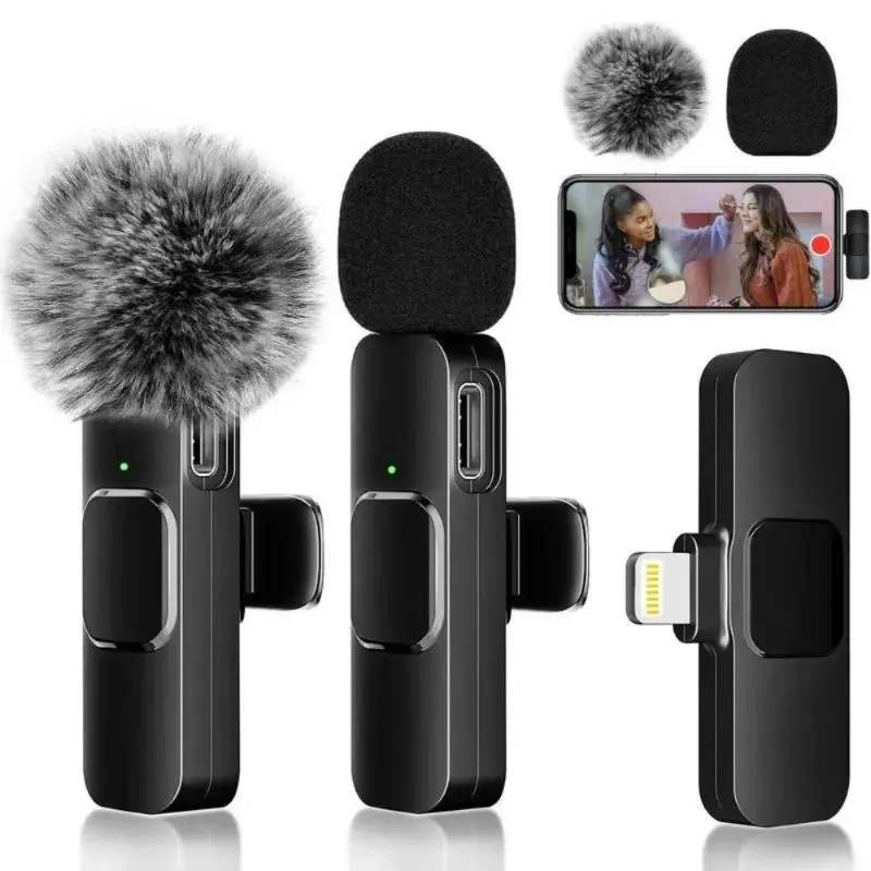 2 Pcs Wireless Lavalier Microphone, Mini Clip-on Mic for iPhone Android iPad, Crystal Clear Sound Quality