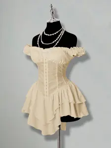 Women's Elegant Pleated Dress, Solid Color, All Seasons, Unlined, Ca_prop_65_re No, Ca_prop_65_ca No, Pattern_pro Solid, Elegant Style