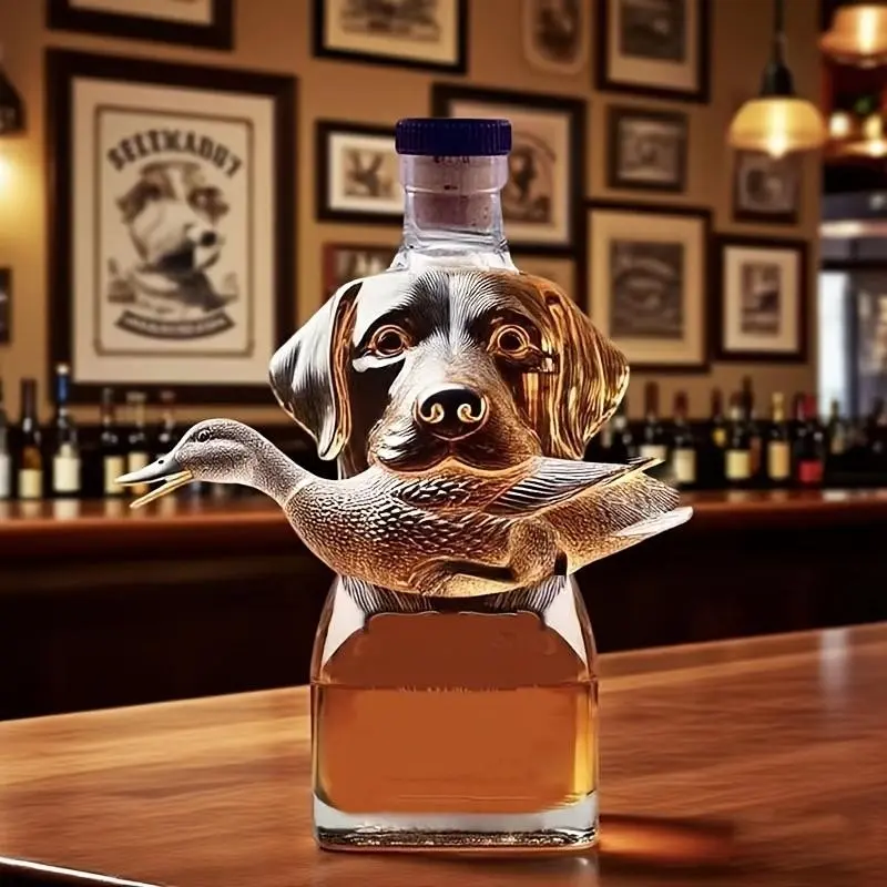 Creative Wine Decanter with Dog Design, Golden Retriever Hunter Figurine Wine Bottle, 300ML Mini Portable Whiskey Bottle, Ideal for Home Dining, Parties, Halloween, Christmas Gifts