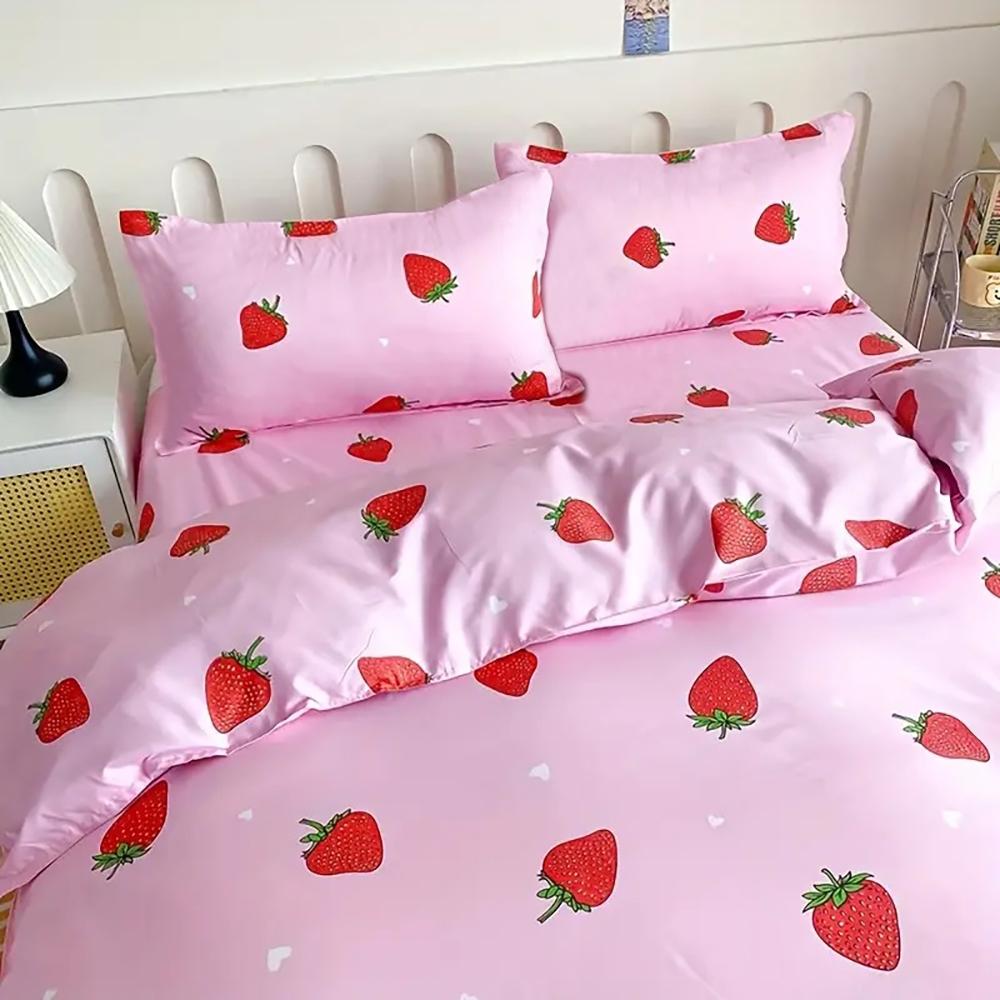 Strawberry Pattern Bedding Set, 1 Count Soft Comfortable Bedspread & 1/2 Counts Pillowcase without Filler, Bedding Set for Home Bedroom