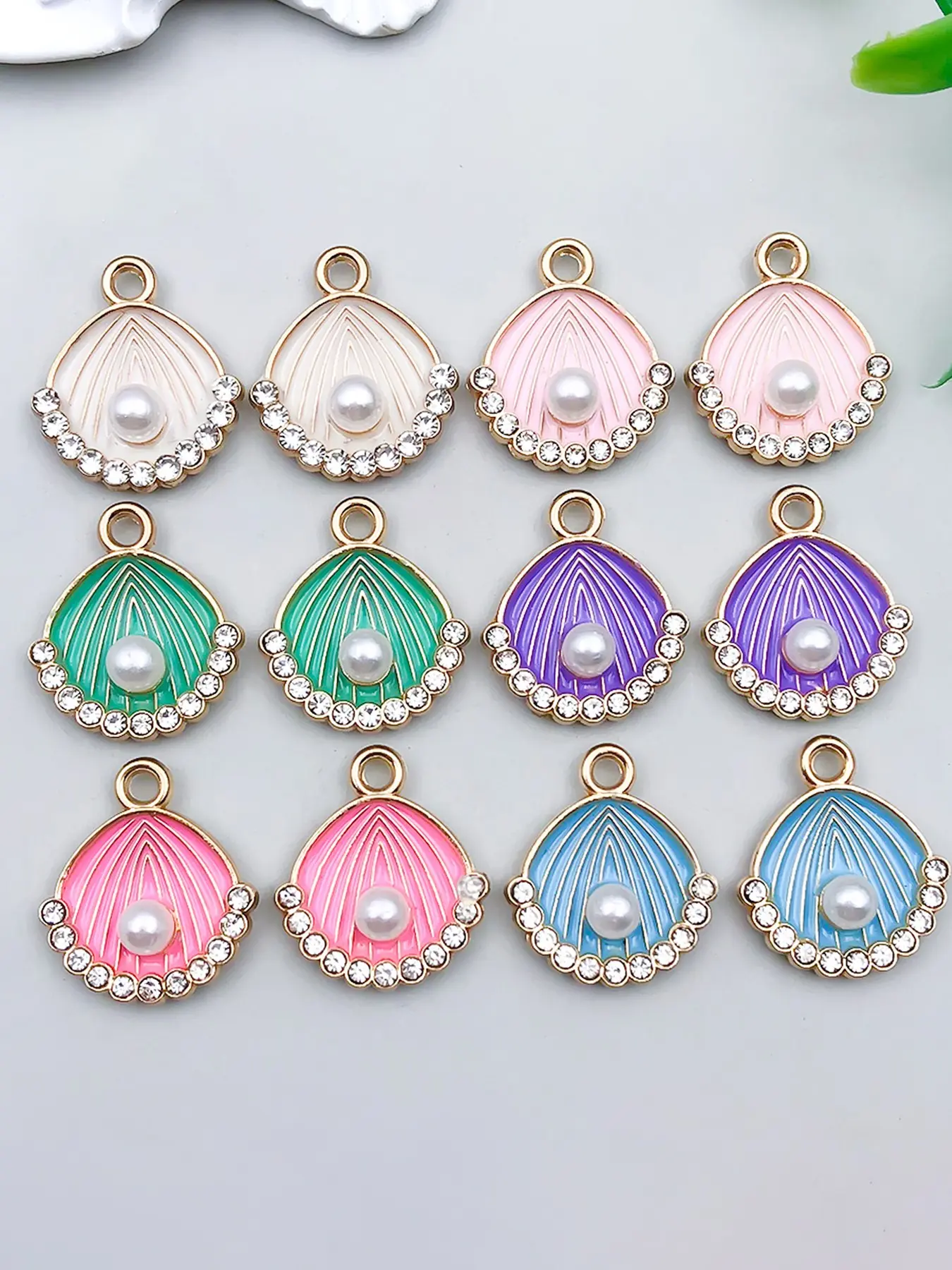 12pcs Seashell Charms Alloy Shell Pendants With Pearl Rhinestone Dangles For DIY Earrings Bracelet Necklace Ocean Beach Jewelry Making Finding