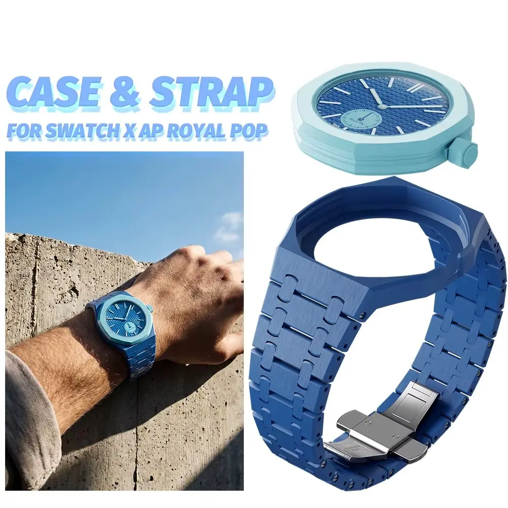 Change to Wristwatch Strap + Case for Swatch x AP Royal pop Pocket Watch PC Case+Silicone Band 2 In 1 Wriststrap Accessories