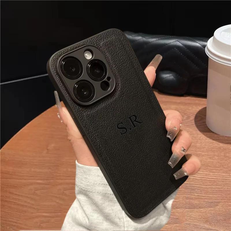 Personalize Customized Initials Name Leather Phone Case For iPhone 17 16 15 14 13 12 11 Pro Max 16 Plus Xs Max Protection Cover