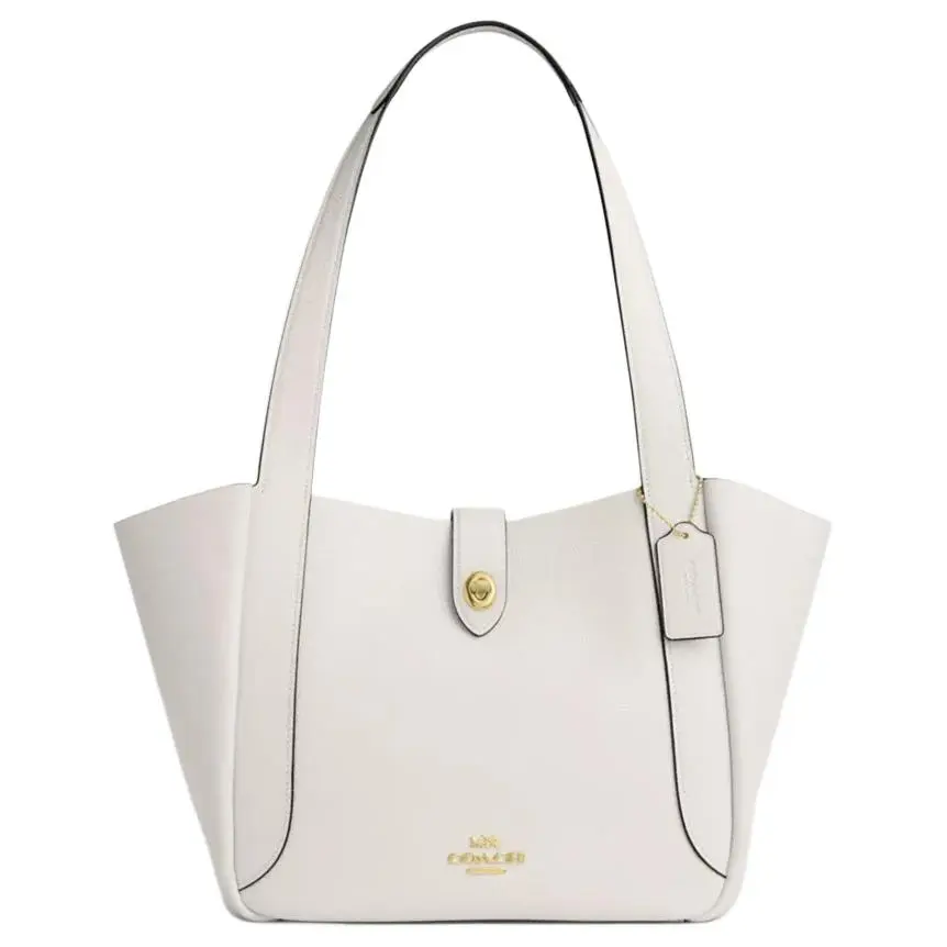 COACH Hadley 28 Classic Logo Leather Tote Bag for Women, Oversized Shoulder Bag in Beige