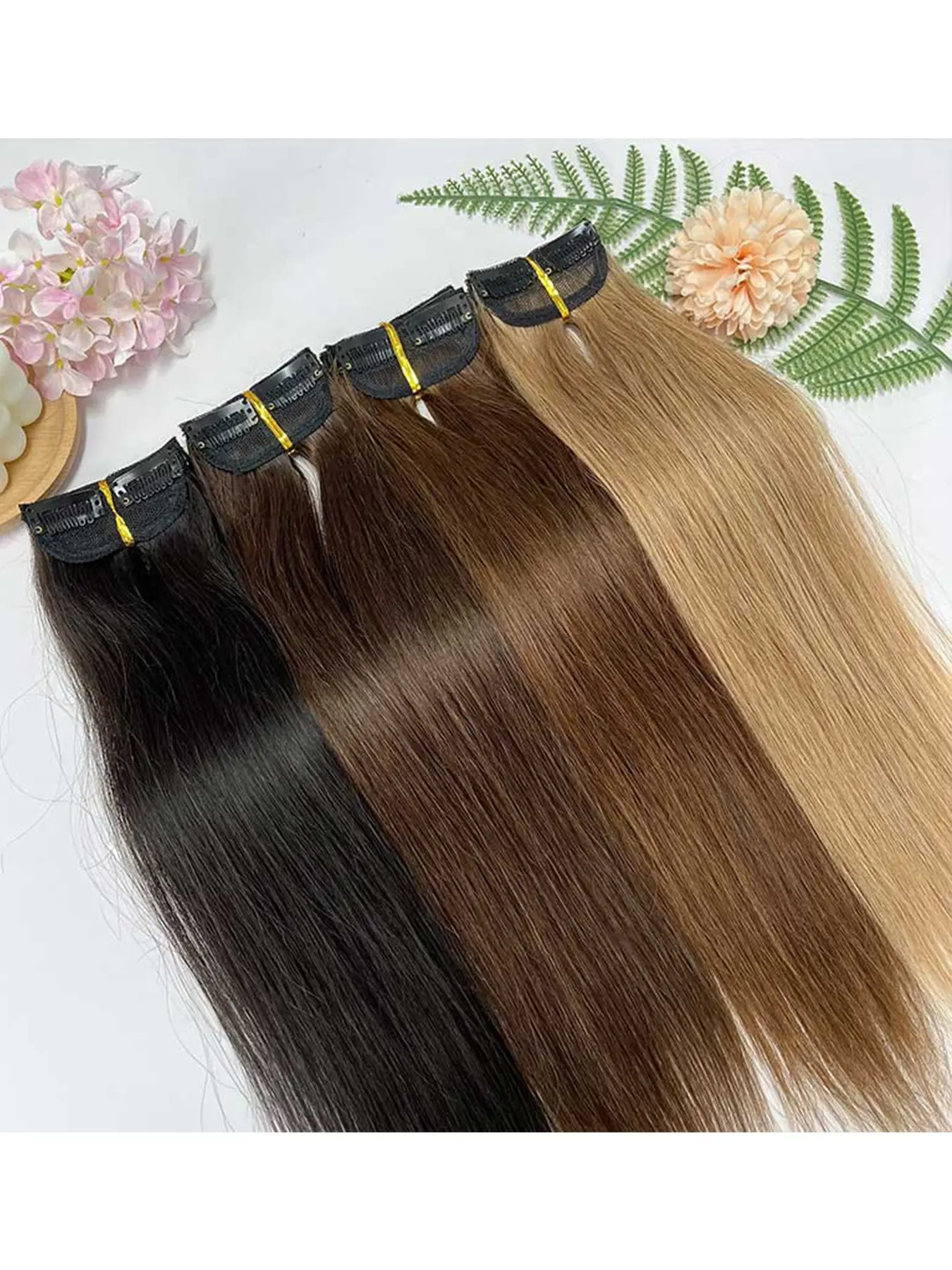 5PCS/set Straight Clip In Hair Extensions Real Human Hair Double Weft Invisiable Clips in Hair Extensions Natural Human Hair For Women Daily Full Head Use