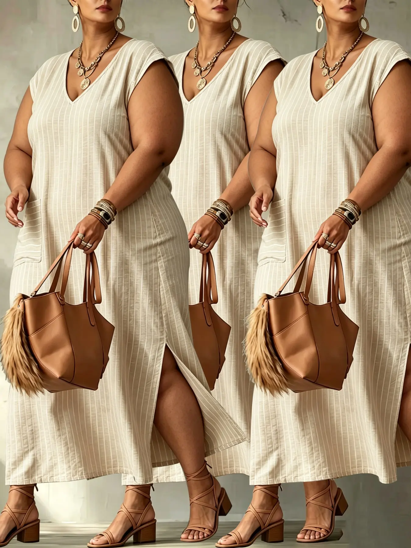 Comfortable Loose Fit Bohemian Summer Long Dress, Plus Size V Neck Maxi Dress, Curvy Body Shape, Casual Style, Ideal for Warm Weather