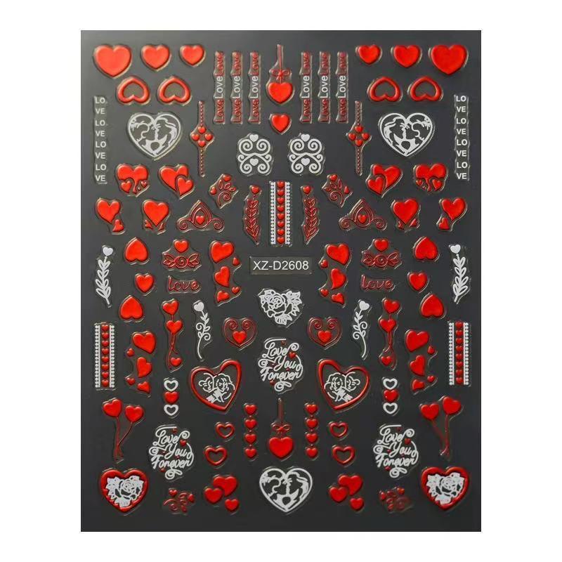 Heart & Lip Pattern Nail Art Sticker, 8 Counts/set Nail Art Design Romantic Love Nail Decal, Elegant Nail Decoration, DIY Nail Art Decoration for Women & Girls