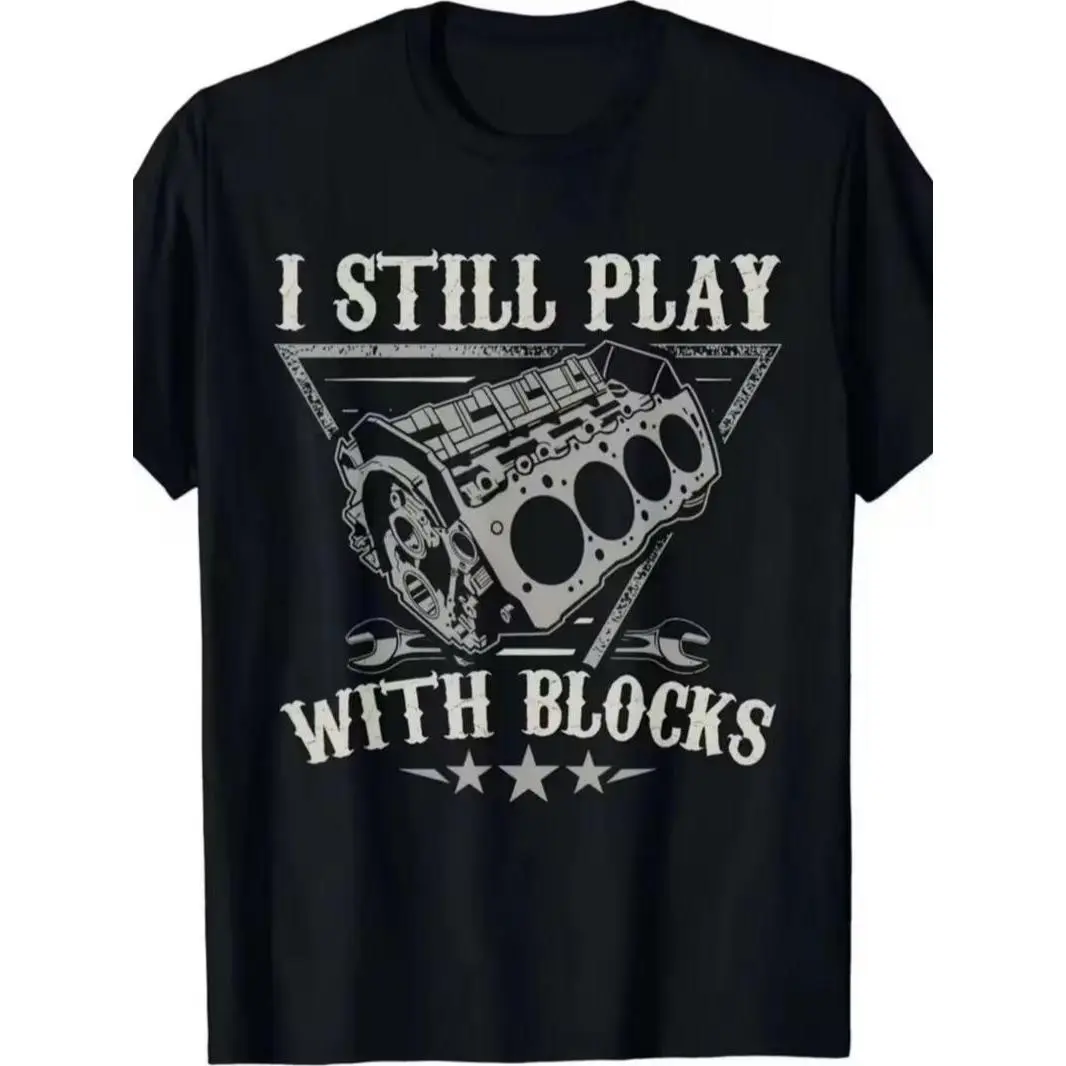 Men'S T-Shirt with Eye-Catching I'Still Playing with Blocks Print - Parka Style Street Casual Short Sleeve Shirt for Outdoor And Home Wear, Available, Quick Delivery, Comfortable, Plus Size