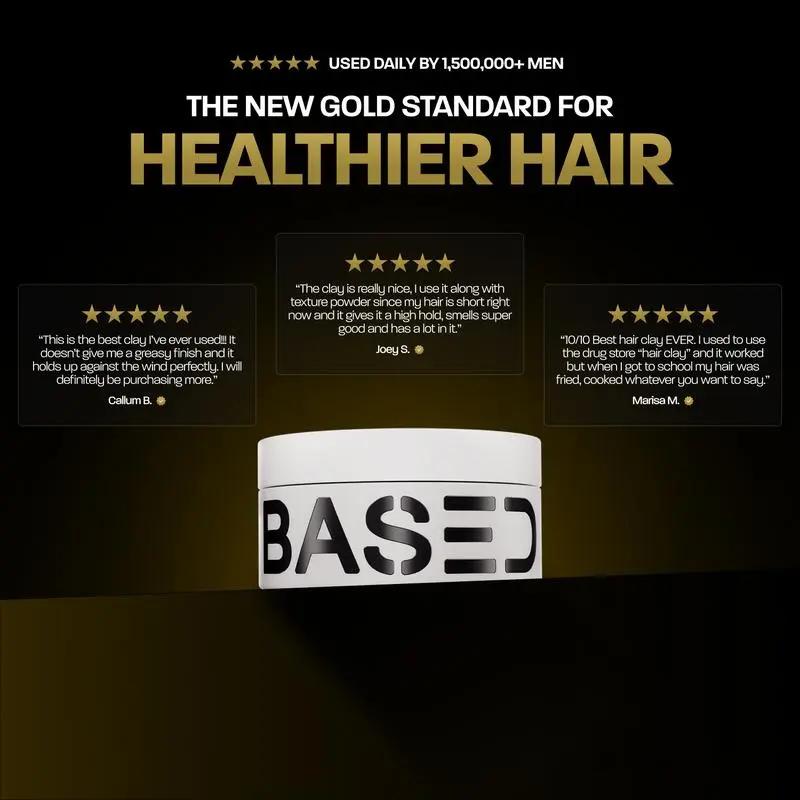 BASED Hair Clay Gel - 3oz Haircare Styling Product, Strong Hold, Matte Finish, Non-Toxic, Infused with Shea Butter, Beeswax & Essential Clays