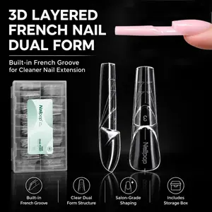 3D French Nail Dual Form Mold Clear Nail Extension Tool with Groove Design for Salon DIY Builder Gel Use 150pcs 15 Sizes