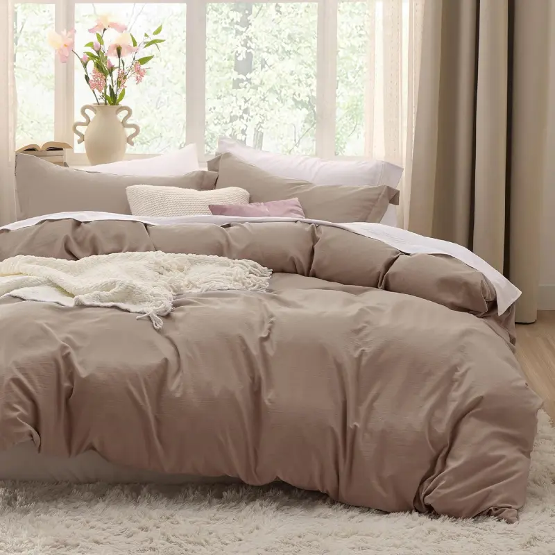 Khaki Solid Hues Queen Size Polyester Duvet Cover Set - 3-Piece Prewashed Extra Soft Home Bedroom Bedding, 90x90in Duvet Cover (Zipper Closure), 2 Pillow Shams, Year-Round Relaxed Vibe, Comforter Not Included