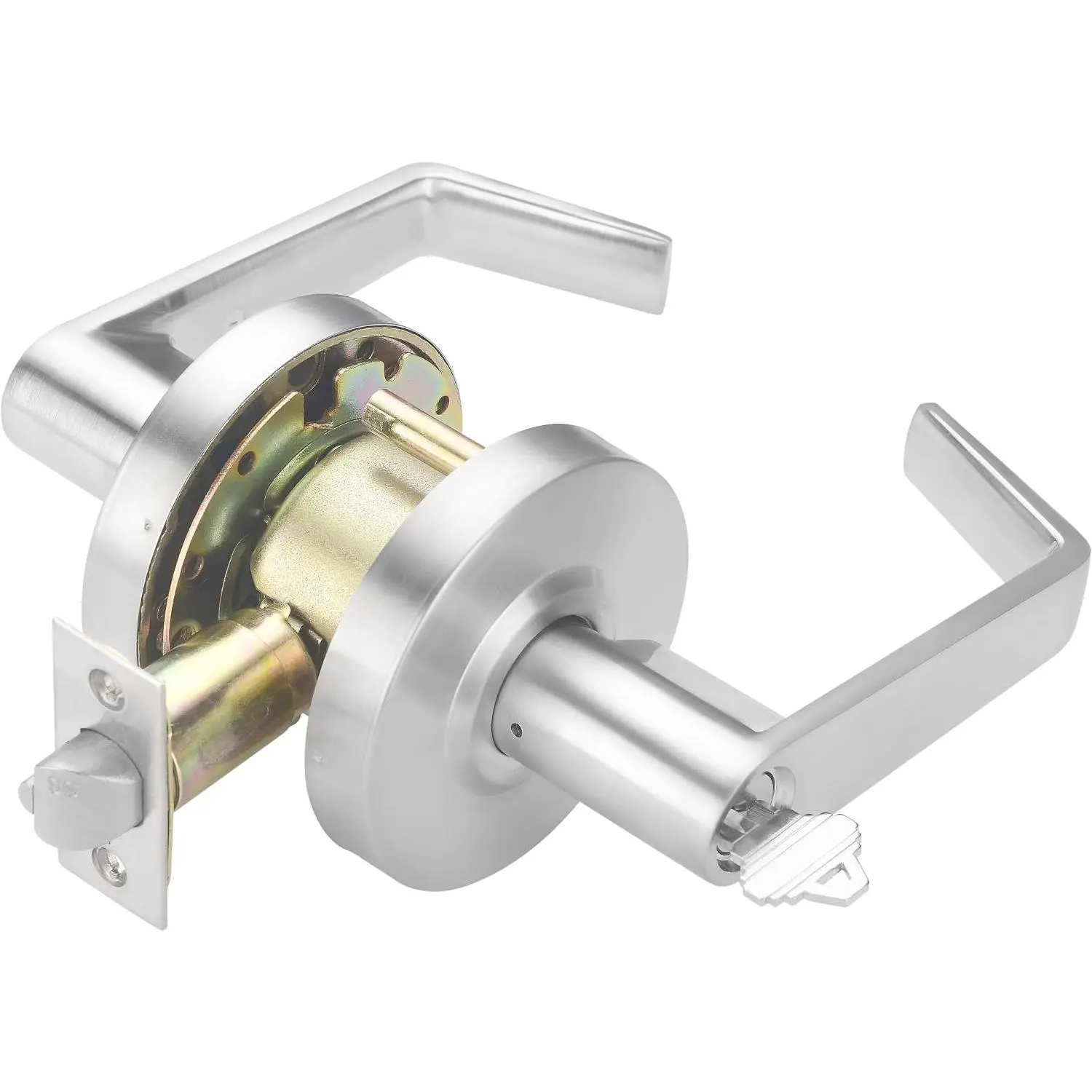 Commercial Lever Door Lock - Heavy-Duty Locking Door Handle, ADA Door Handles, Cylindrical Lever Lock, Non-Handed Grade 2 Industrial Door Handle, 26D Satin Chrome, Entrance w/Clutch