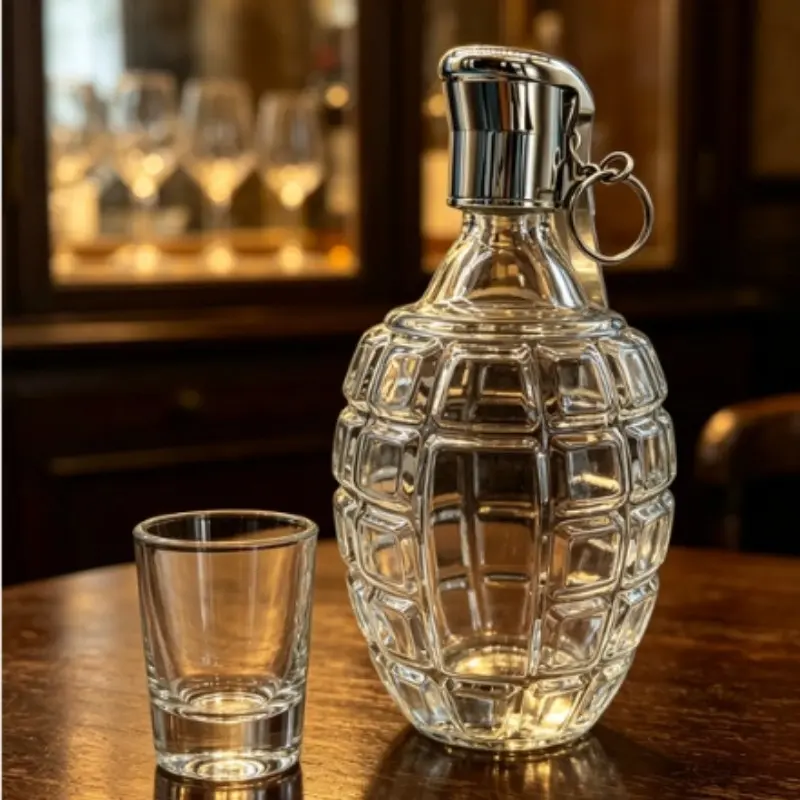 Grenade-Shaped High Borosilicate Glass Decanter, Airtight Durable Liquor Storage Container, Ideal for Whiskey, Brandy, Wine, Unique Home Bar Decor