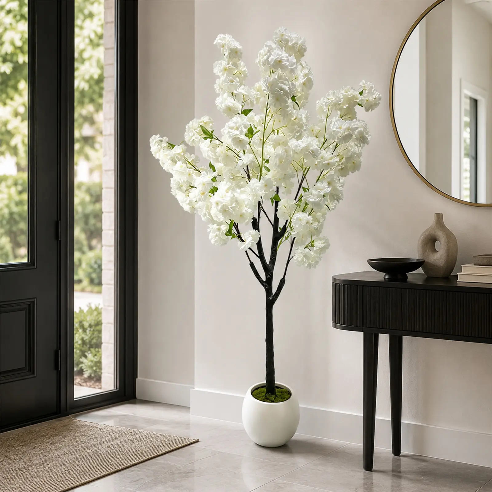 5/6FT White Artificial Cherry Blossom Tree – Potted Faux Silk Plant, Lifelike Indoor/Outdoor Decorative Flower Tree for Home, Office, Wedding, Party, and Hotel