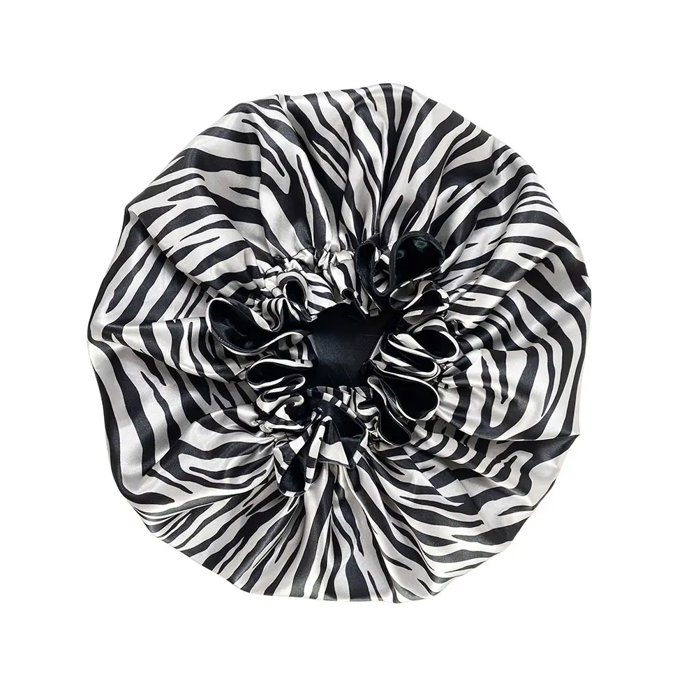 Women Double Layer Plant Printed Satin Sleep Cap, Soft Silky Silk Satin Hair Bonnet, Lightweight Breathable Night Sleeping Hat, Waterproof Fabric Shower Bath Cap, Fashion Floral Print Hair Protector Head Wrap For Daily Night Hair Care