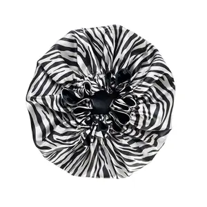 Women Double Layer Plant Printed Satin Sleep Cap, Soft Silky Silk Satin Hair Bonnet, Lightweight Breathable Night Sleeping Hat, Waterproof Fabric Shower Bath Cap, Fashion Floral Print Hair Protector Head Wrap For Daily Night Hair Care