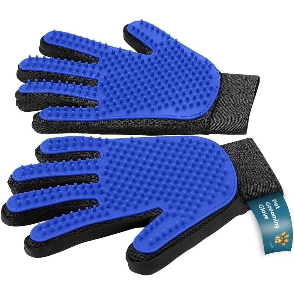 Gloves – Efficient  &   Gloves 2-in-1 Deshedding Glove & Massage Mitt for Bathing, Washing & Shedding, Safe for Short/Long Hair – 2 count (Blue)