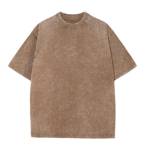 Men's Oversized Cotton T-Shirts Loose Fit Vintage Washed Tee Unisex Short Sleeve Casual Shirts Tops