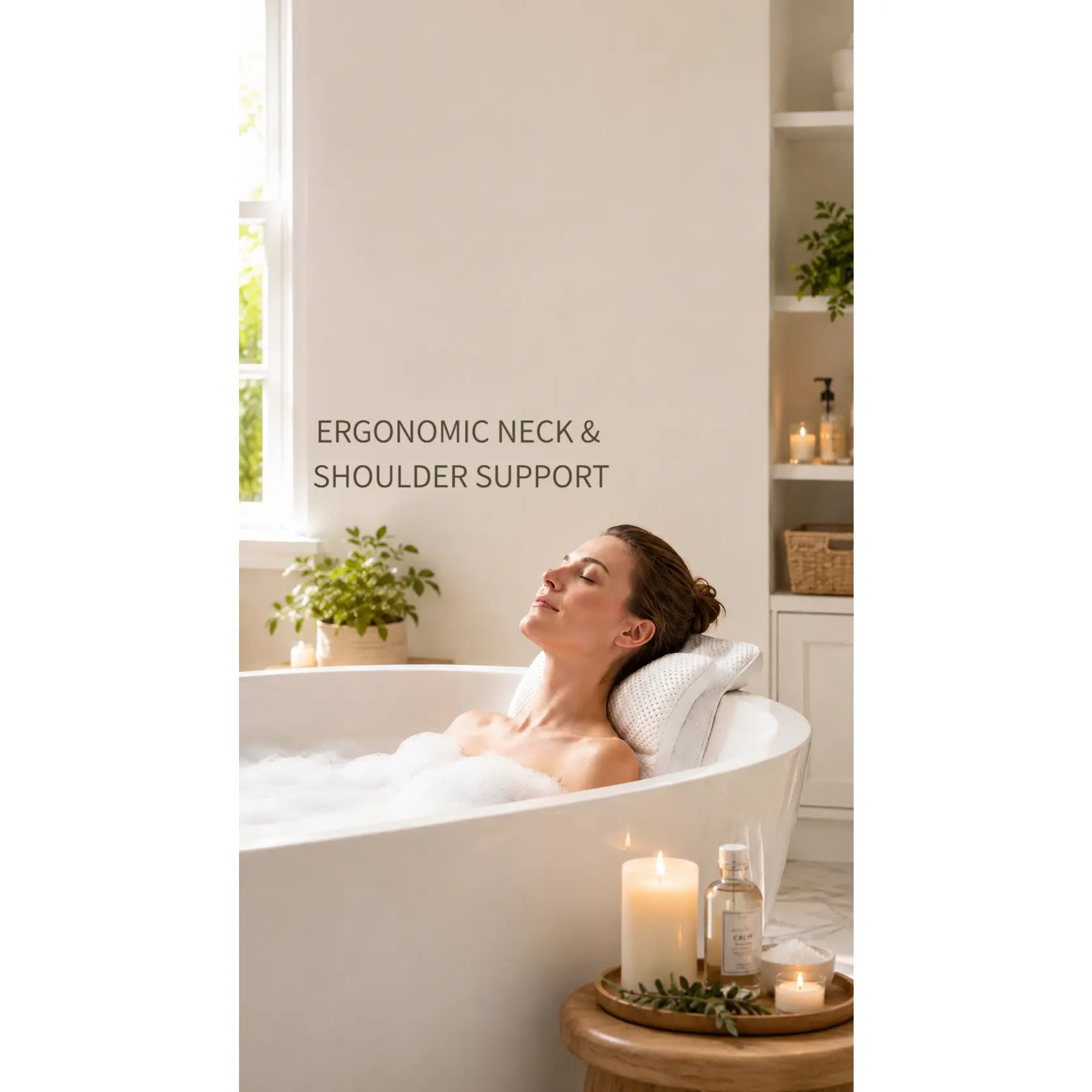 Washable Bathtub Pillow with Dual-Wing Design, Slow-Rebound Cushion, Neck Shoulder and Back Support, Soft Bath Headrest for Home Spa Tubs