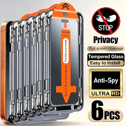 6-Pack Dust-Free Installation Protective Privacy Screen Protector, Compatible with iPhone 17 Air, 17 Pro Max, 16 Pro Max, 16e, 16, 15, 14 Plus, 13, 12, 11 Pro Max, X, XS, XS Max, XR, Anti-Spy Phone Screen Protectors
